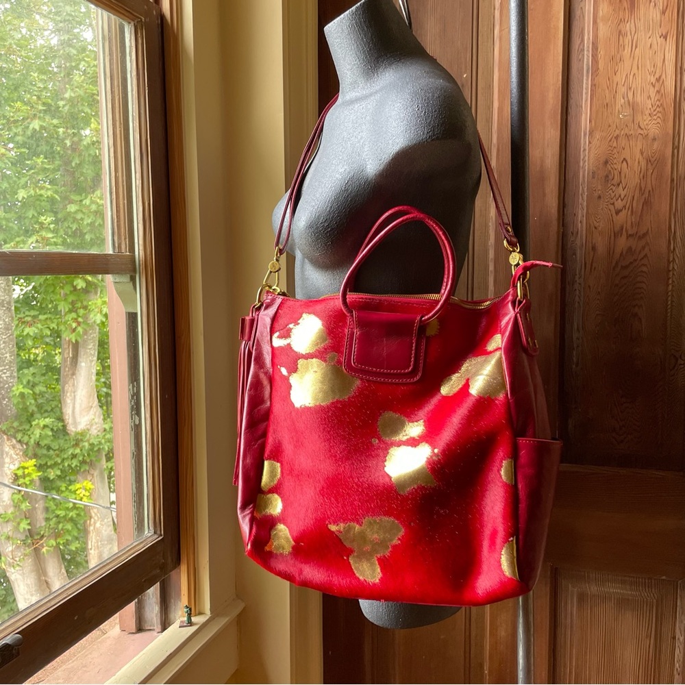 NWT! HOBO ❤️🔥 Sheila Tote Red Cowhide with Gold Leaf
